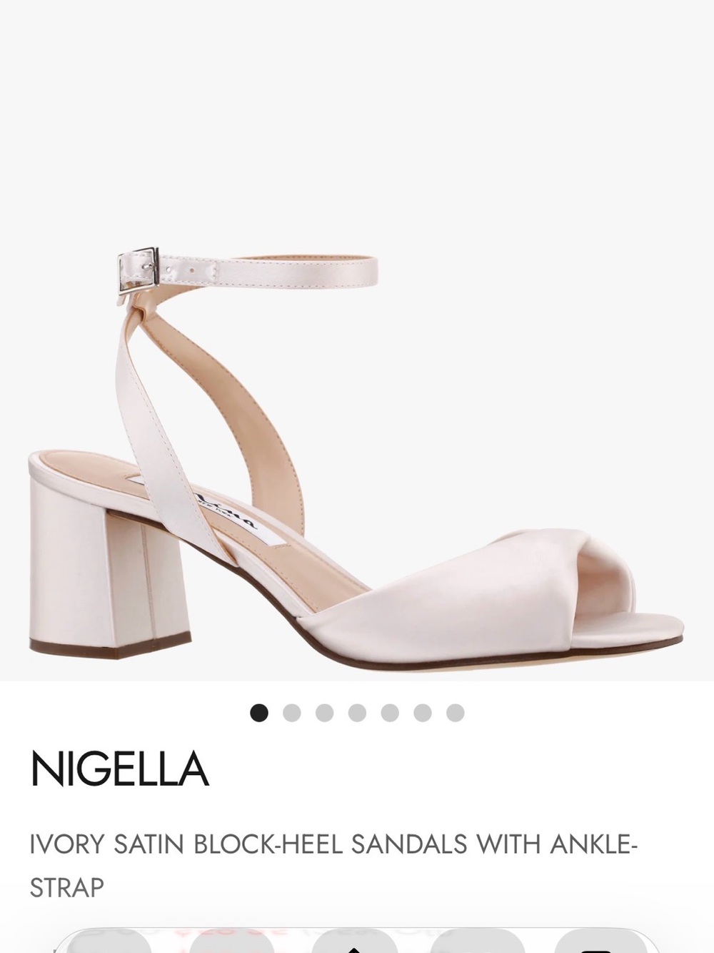 Nina Ivory Satin Block Heel Sandals with Ankle Strap
